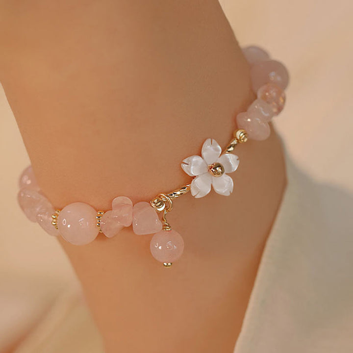 Buddha Stones 14k Gold Plated Natural Pink Crystal Flower Love Bracelet - image 1