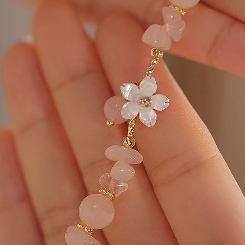 Buddha Stones 14k Gold Plated Natural Pink Crystal Flower Love Bracelet - image 7