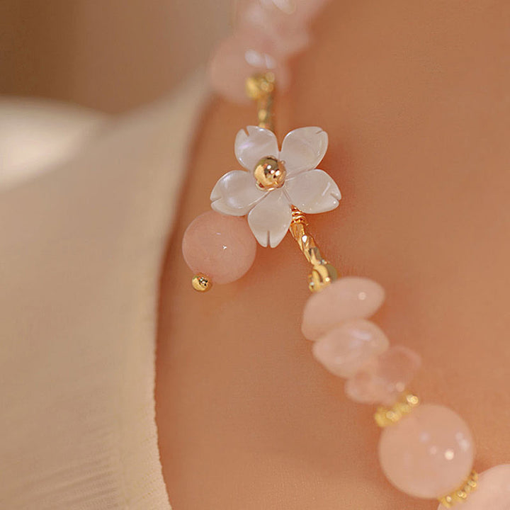 Buddha Stones 14k Gold Plated Natural Pink Crystal Flower Love Bracelet - image 5
