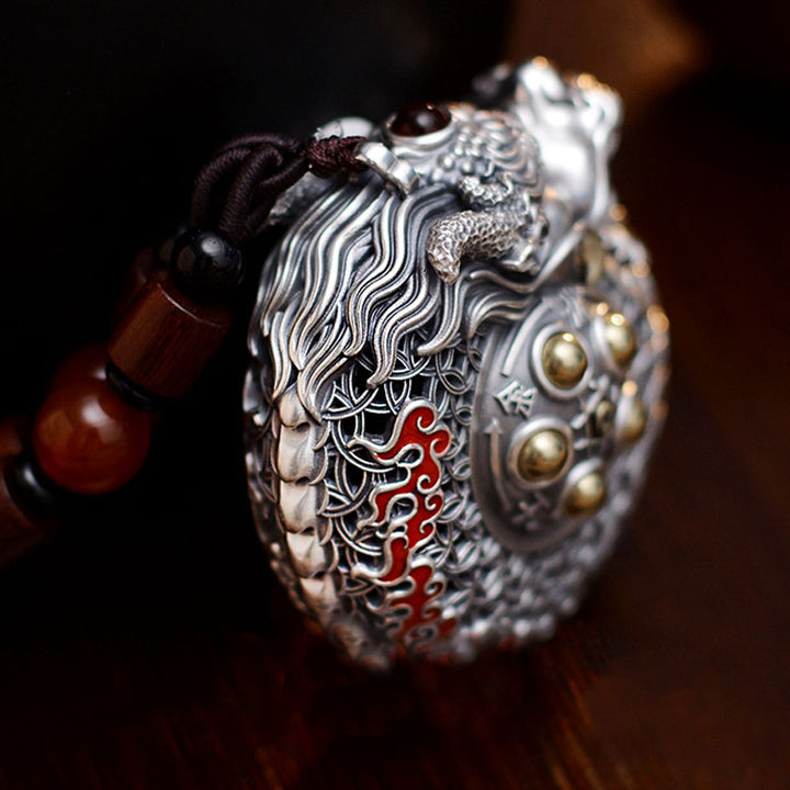 Buddha Stones 999 Sterling Silver Year of the Dragon Rotatable Ball Five Elements Copper Coin Strength Hanging Decoration - image 2