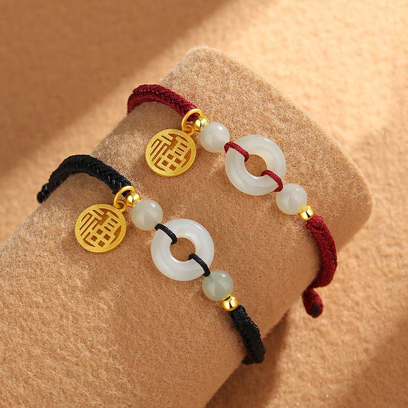 Buddha Stones 925 Sterling Silver Hetian Jade Peace Buckle Fu Character Charm Abundance Bracelet - image 4