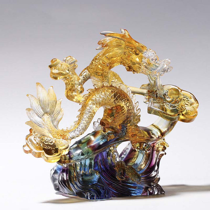 Buddha Stones Year of the Dragon Handmade Ruyi Handle Liuli Crystal Art Piece Protection Home Office Decoration - image 1