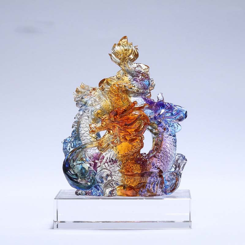 Buddha Stones Year of the Dragon Handmade Liuli Crystal Art Piece Protection Home Office Decoration With Base - Small Colorful Dragon 9*5.8*12.5cm/3.54*2.28*4.92Inch - image 10