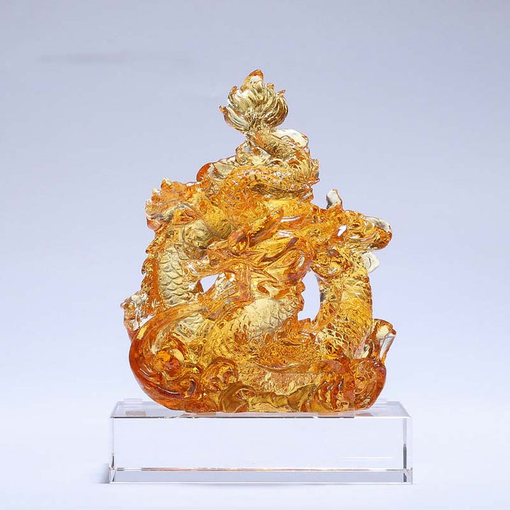 Buddha Stones Year of the Dragon Handmade Liuli Crystal Art Piece Protection Home Office Decoration With Base - Small Yellow Dragon 9*5.8*12.5cm/3.54*2.28*4.92Inch - image 9