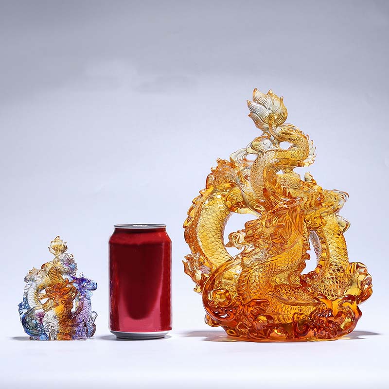 Buddha Stones Year of the Dragon Handmade Liuli Crystal Art Piece Protection Home Office Decoration With Base - image 11