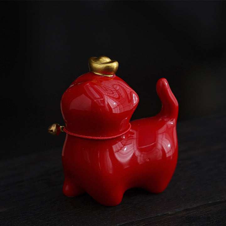 Buddha Stones Mini Lucky Cat Ingot Tea Pet Ceramic Home Desk Figurine Decoration - Lucky Cat Red 5.5*3.2*6cm - image 3