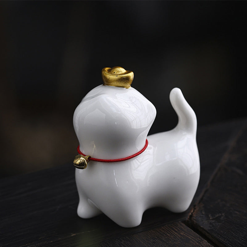 Buddha Stones Mini Lucky Cat Ingot Tea Pet Ceramic Home Desk Figurine Decoration - Lucky Cat White 5.5*3.2*6cm - image 4