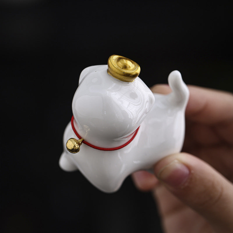 Buddha Stones Mini Lucky Cat Ingot Tea Pet Ceramic Home Desk Figurine Decoration - image 5