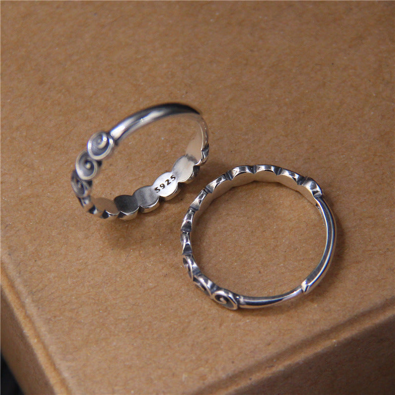 Buddha Stones 925 Sterling Silver Auspicious Clouds Engraved Ring - image 4