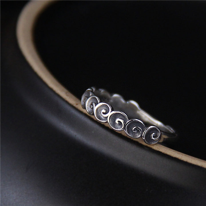 Buddha Stones 925 Sterling Silver Auspicious Clouds Engraved Ring - image 1