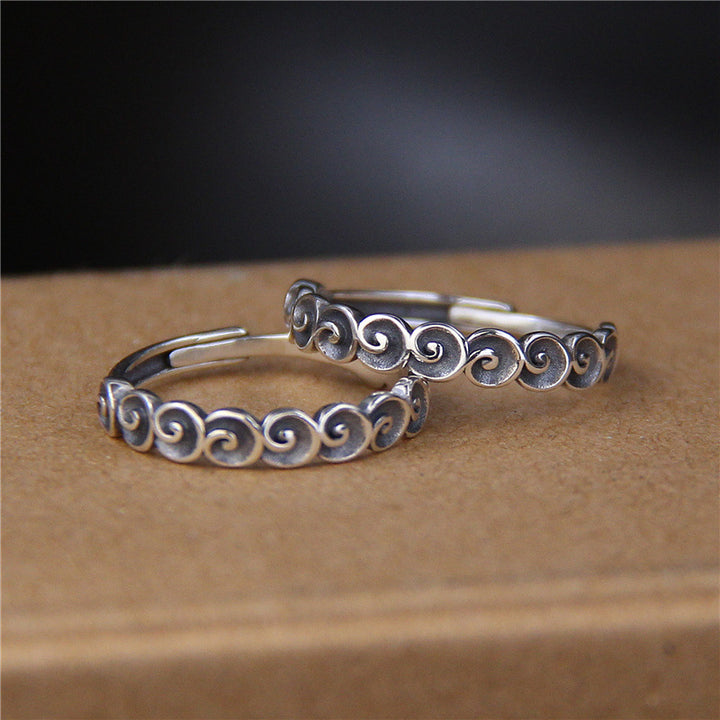 Buddha Stones 925 Sterling Silver Auspicious Clouds Engraved Ring - image 2