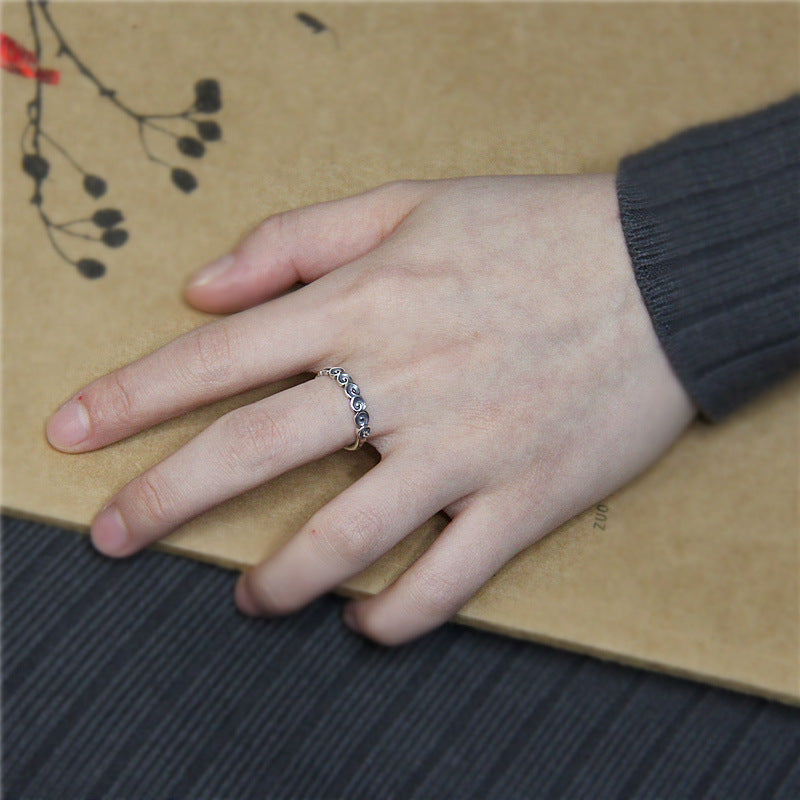 Buddha Stones 925 Sterling Silver Auspicious Clouds Engraved Ring - image 5