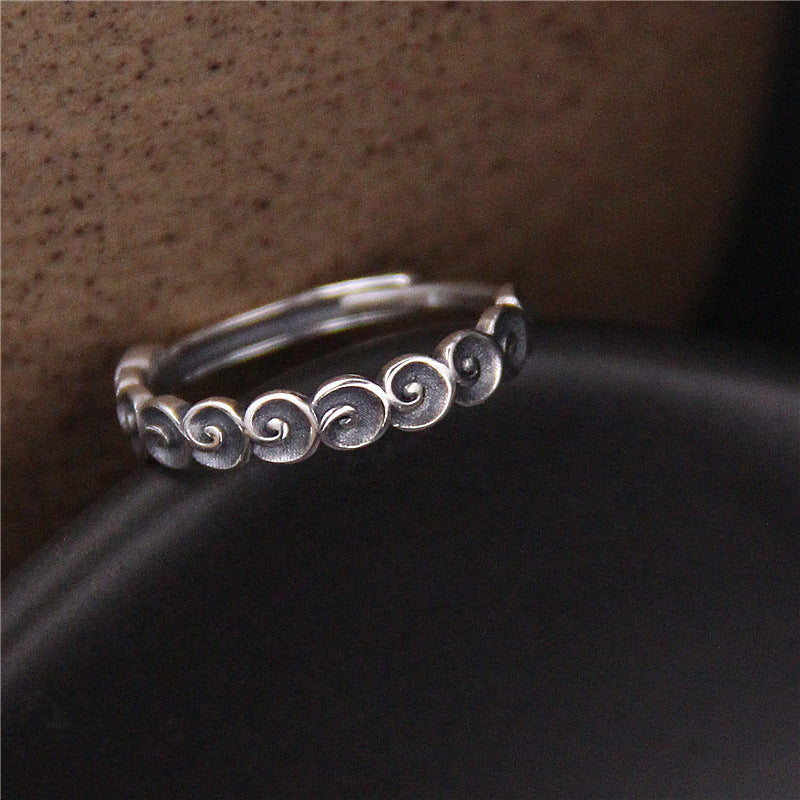 Buddha Stones 925 Sterling Silver Auspicious Clouds Engraved Ring - Auspicious Clouds(50-54mm/US6-US7) - image 0