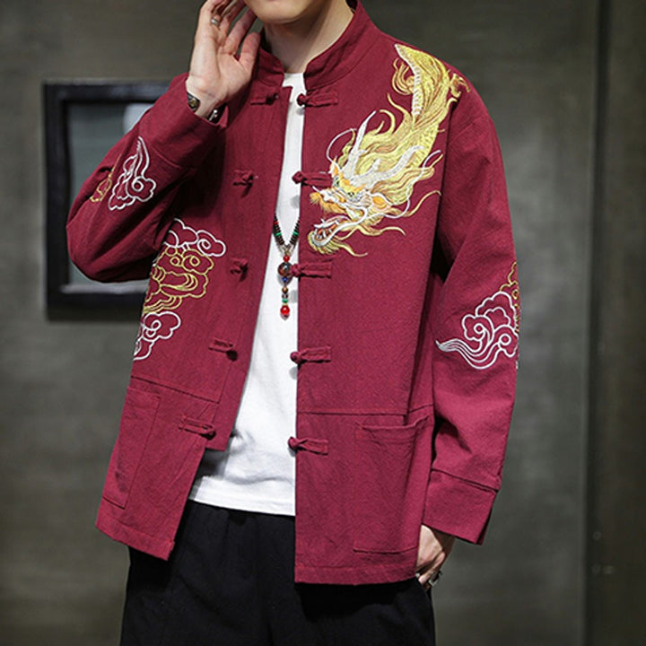 Buddha Stones Dragon Auspicious Cloud Embroidery Clothing Chinese Tang Suit Jacket Men Clothing