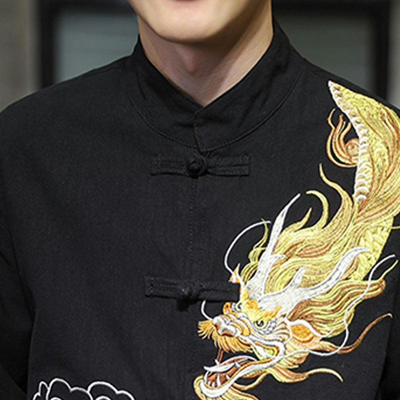 Buddha Stones Dragon Auspicious Cloud Embroidery Clothing Chinese Tang Suit Jacket Men Clothing