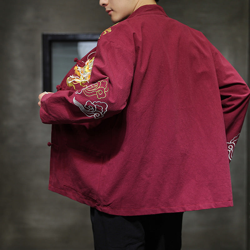 Buddha Stones Dragon Auspicious Cloud Embroidery Clothing Chinese Tang Suit Jacket Men Clothing