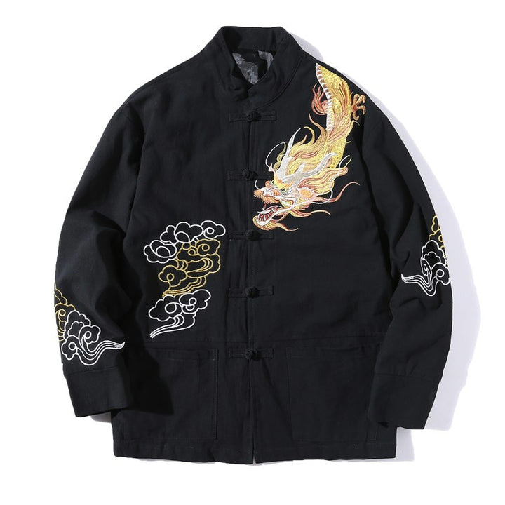 Buddha Stones Dragon Auspicious Cloud Embroidery Clothing Chinese Tang Suit Jacket Men Clothing