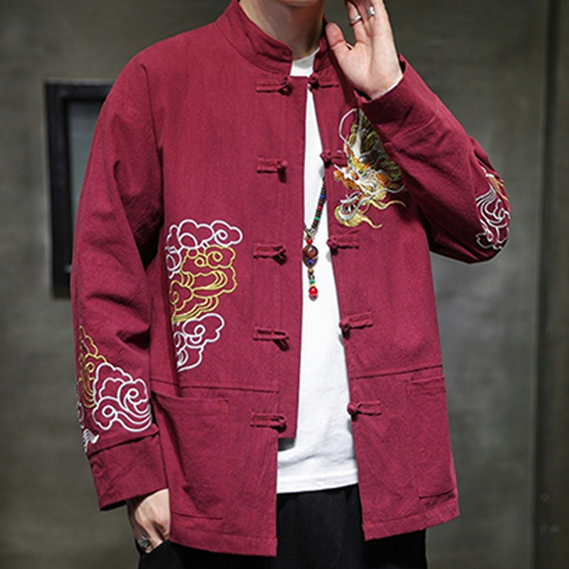 Buddha Stones Dragon Auspicious Cloud Embroidery Clothing Chinese Tang Suit Jacket Men Clothing