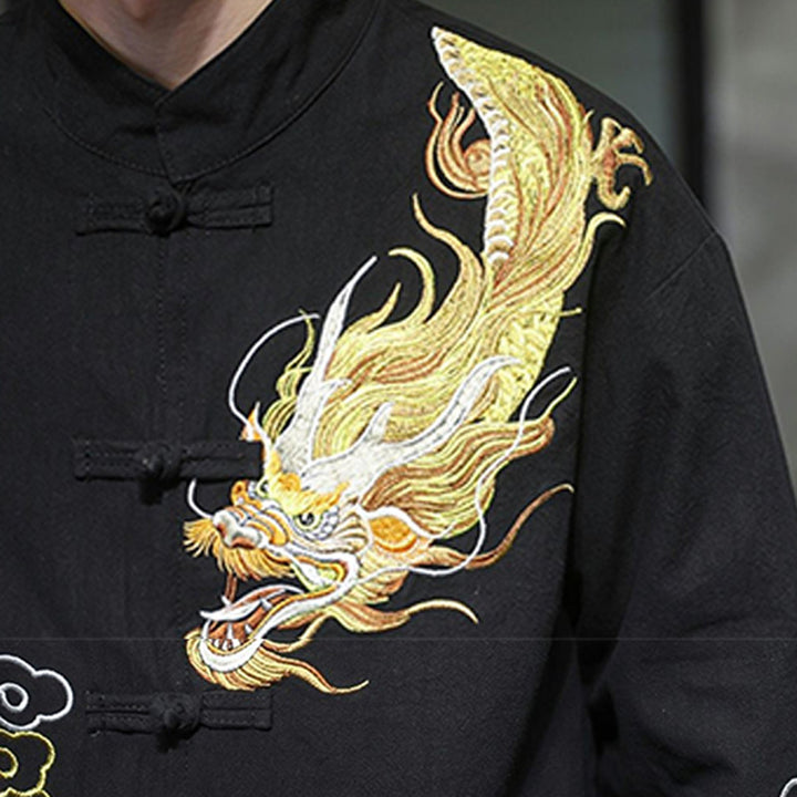 Buddha Stones Dragon Auspicious Cloud Embroidery Clothing Chinese Tang Suit Jacket Men Clothing