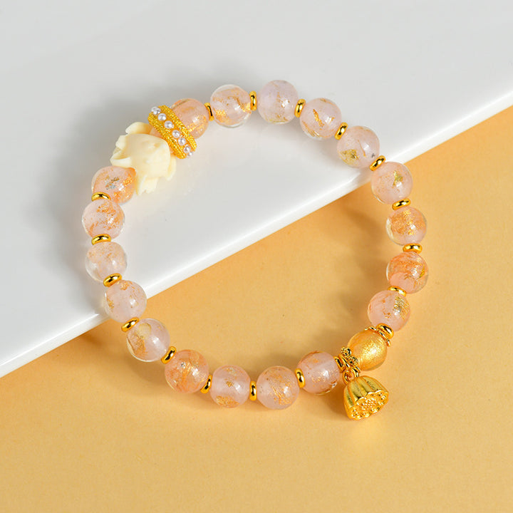 Buddha Stones Tibetan Incense Ash Liuli Glass Bead Lucky Nine Tailed Fox Lotus Charm Bracelet