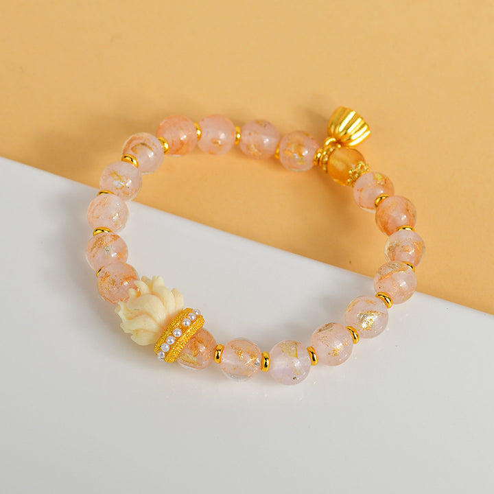 Buddha Stones Tibetan Incense Ash Liuli Glass Bead Lucky Nine Tailed Fox Lotus Charm Bracelet