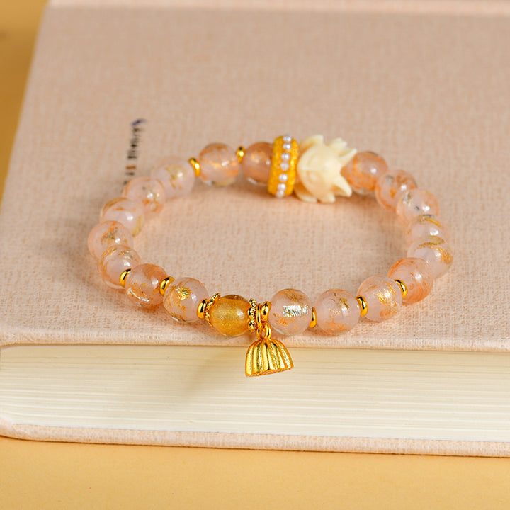 Buddha Stones Tibetan Incense Ash Liuli Glass Bead Lucky Nine Tailed Fox Lotus Charm Bracelet