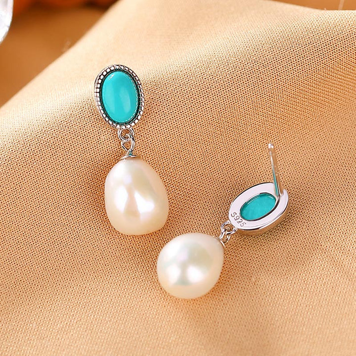 Buddha Stones 925 Sterling Silver Pearl Turquoise Healing Wisdom Necklace Pendant Ring Earrings - Earrings - image 13