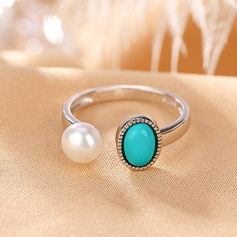 Buddha Stones 925 Sterling Silver Pearl Turquoise Healing Wisdom Necklace Pendant Ring Earrings - Ring 54-60mm(Adjustable) - image 10