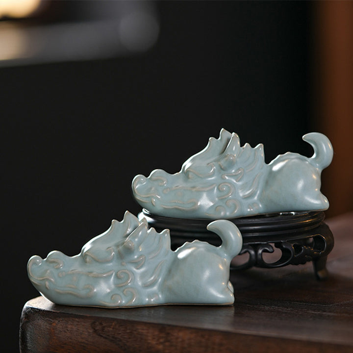Buddha Stones Year Of The Dragon Luck Ceramic Tea Pet Home Figurine Decoration - A Pair of Dragon Tea Pets - image 0