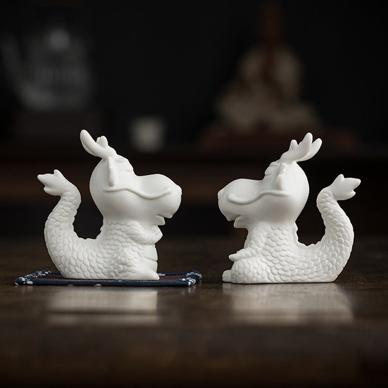 Buddha Stones Year Of The Dragon Luck White Porcelain Ceramic Tea Pet Home Figurine Decoration - image 19