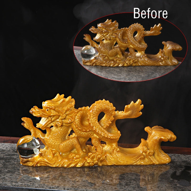 Buddha Stones Year Of The Dragon Color Changing Resin Horse Luck Tea Pet Home Figurine Decoration - Gold Dragon 18*5*7.5cm - image 0