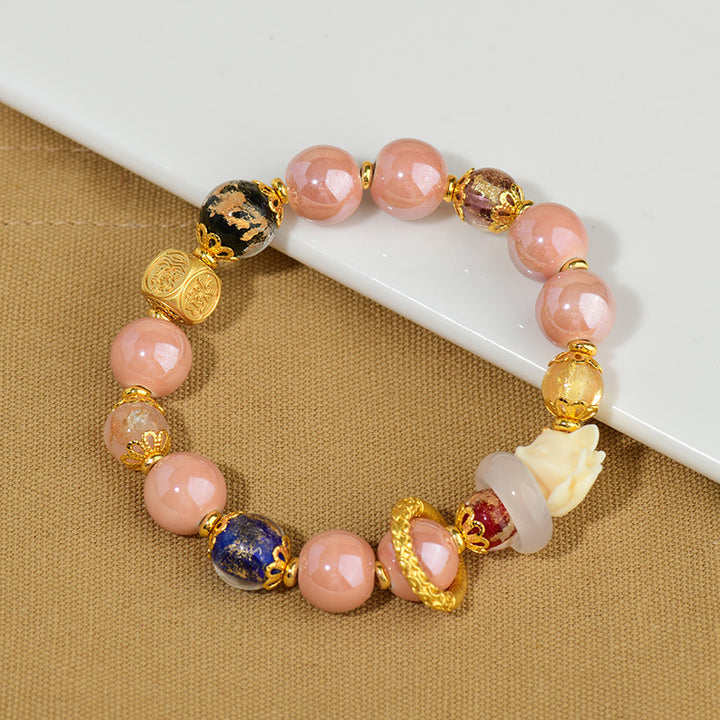 Buddha Stones Tibetan Incense Ash Liuli Glass Bead Luck Protection Nine Tailed Fox Bracelet