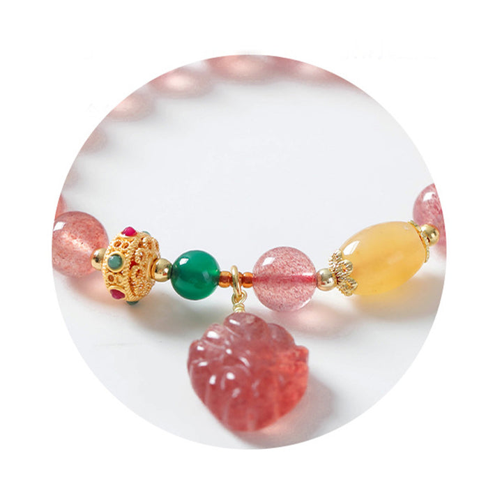 Buddha Stones Natural Strawberry Quartz Nine Tailed Fox Healing Bracelet