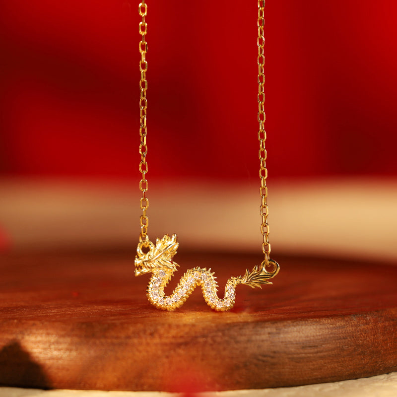 Buddha Stones 925 Sterling Silver Year Of The Dragon Auspicious Golden Dragon Luck Chain Necklace Pendant - 4.78g - image 0