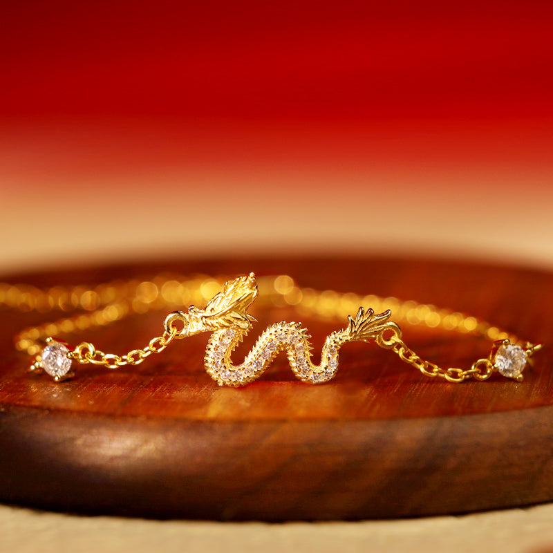 Buddha Stones 925 Sterling Silver Year Of The Dragon Auspicious Golden Dragon Luck Red Rope Chain Bracelet - Golden Dragon Chain Bracelet(Wrist Circumference 14-18cm) - image 9