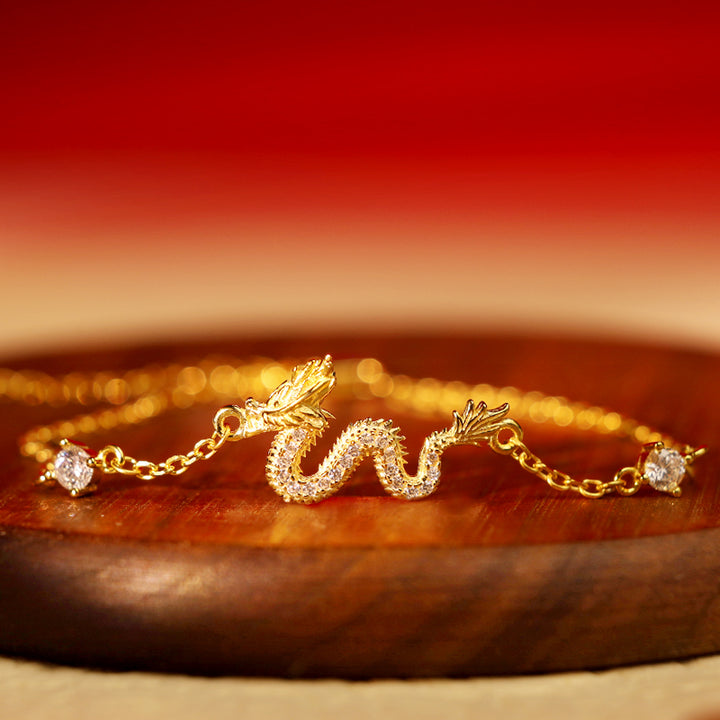 Buddha Stones 925 Sterling Silver Year Of The Dragon Auspicious Golden Dragon Luck Red Rope Chain Bracelet - Golden Dragon Chain Bracelet(Wrist Circumference 14-18cm) - image 9