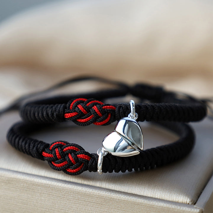 Buddha Stones 2Pcs Tibetan Luck Chinese Knot Protection String Bracelet - Black&Silver Heart(Bracelet Size 16-27cm) - image 29