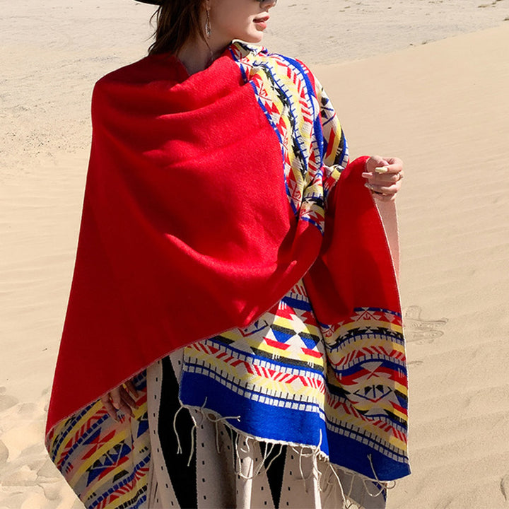 Buddha Stones Tibetan Shawl Colorful Geometry Winter Cozy Travel Scarf Wrap - image 17