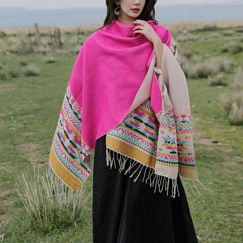 Buddha Stones Tibetan Shawl Colorful Geometry Winter Cozy Travel Scarf Wrap - image 33