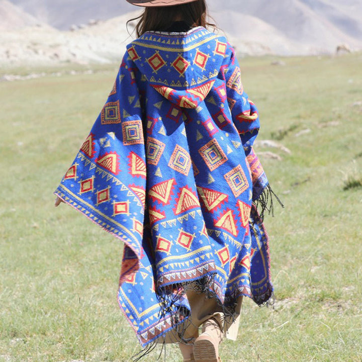 Buddha Stones Tibetan Shawl Triangle Pattern Hooded Cloak Winter Cozy Travel Scarf Wrap - image 2