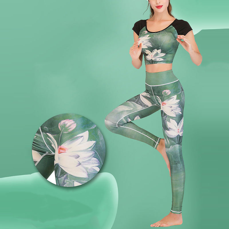 Buddha Stones 2Pcs Lotus Phoenix Spring Flowers Peacock Top Pants Sports Fitness Yoga Women's Yoga Sets