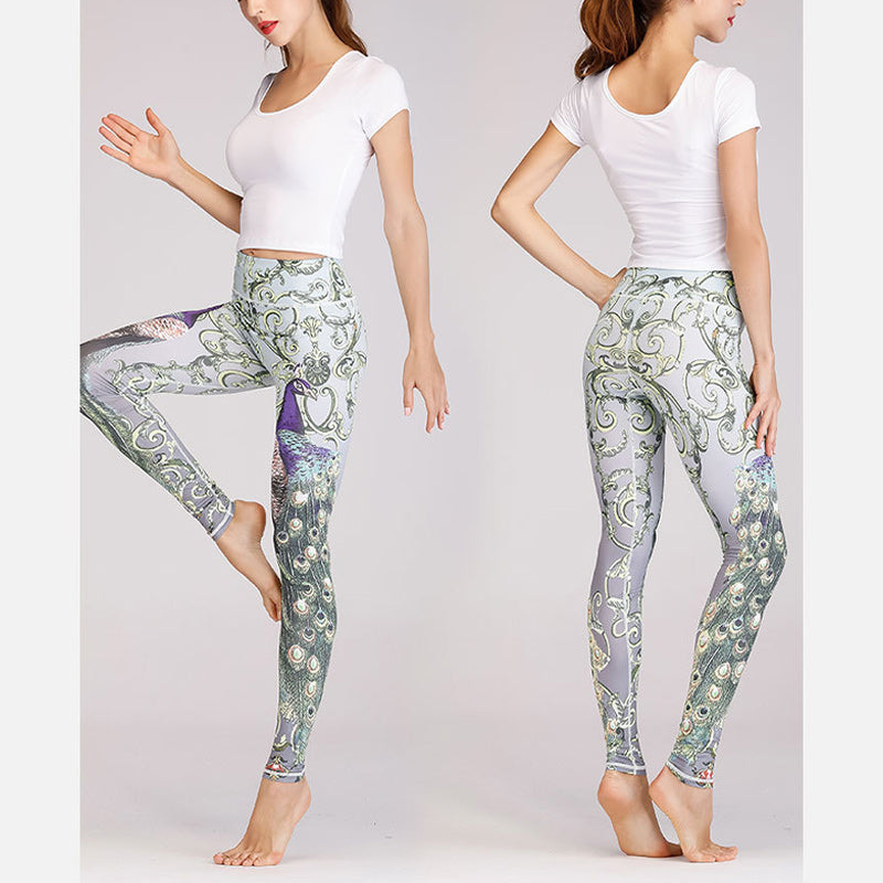 Buddha Stones 2Pcs Lotus Phoenix Spring Flowers Peacock Top Pants Sports Fitness Yoga Women's Yoga Sets