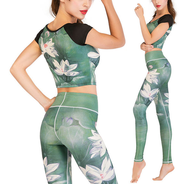 Buddha Stones 2Pcs Lotus Phoenix Spring Flowers Peacock Top Pants Sports Fitness Yoga Women's Yoga Sets - image 1