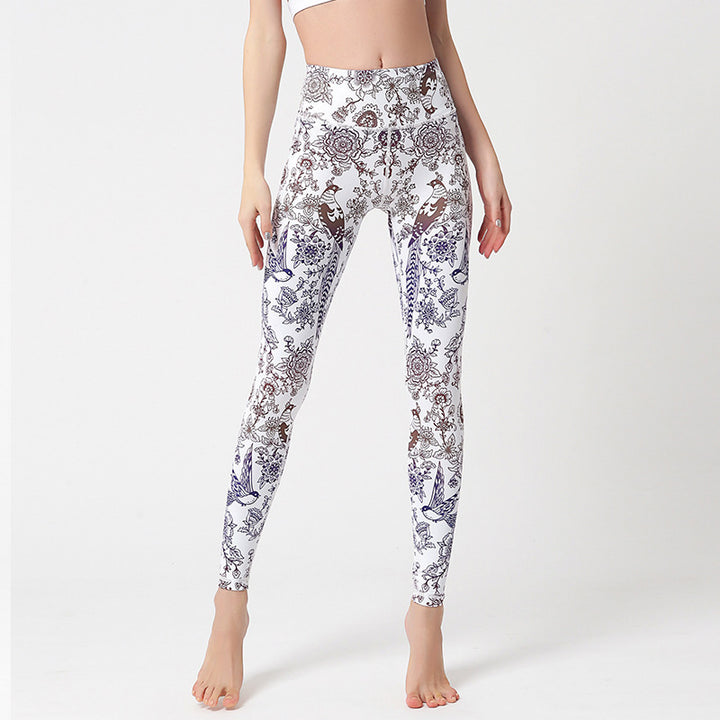 Buddha Stones Flowers Leaves Birds Pants Sports Fitness Yoga Leggings Women's Yoga Pants - White Flowers Birds - US8-10，UK/AU12-14，EU40-42 (XL) - image 19