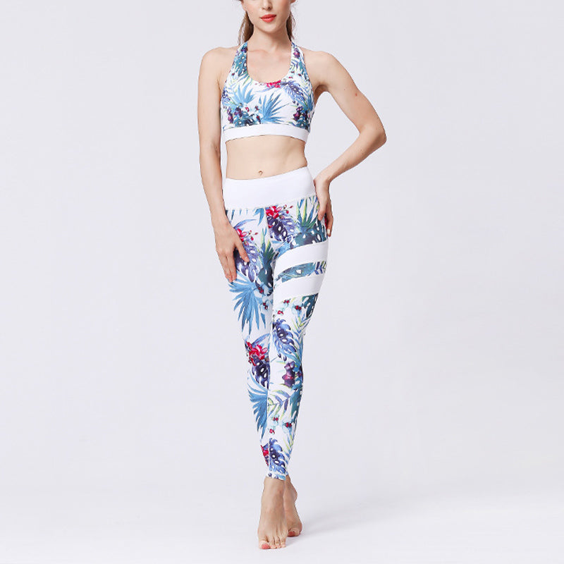 Buddha Stones 2Pcs Sunflower Flowers Leaves Top Pants Sports Fitness Yoga Women's Yoga Sets - Blue White Tree - US8-10，UK/AU12-14，EU40-42 (XL)  - image 9