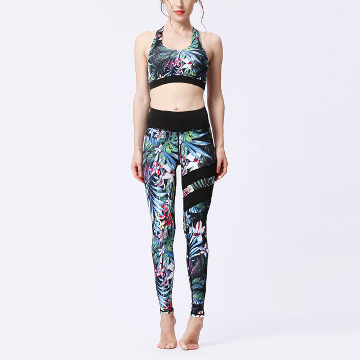 Buddha Stones 2Pcs Sunflower Flowers Leaves Top Pants Sports Fitness Yoga Women's Yoga Sets - Secret Forest - US8-10，UK/AU12-14，EU40-42 (XL)  - image 26
