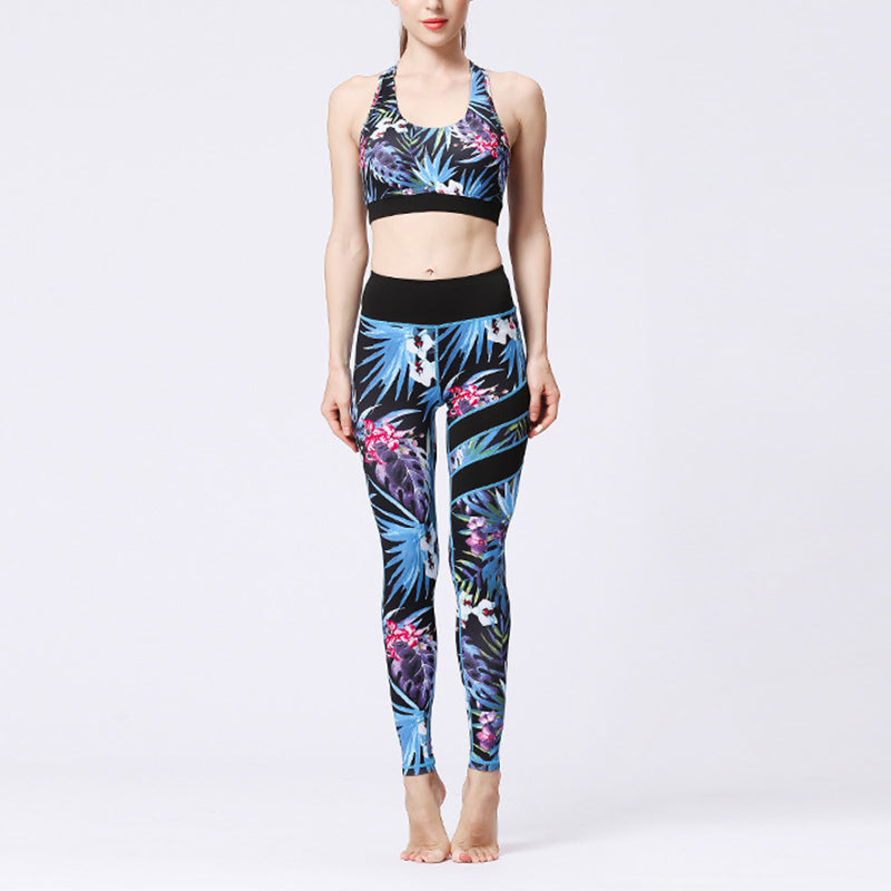 Buddha Stones 2Pcs Sunflower Flowers Leaves Top Pants Sports Fitness Yoga Women's Yoga Sets - Black Blue Leaves - US8-10，UK/AU12-14，EU40-42 (XL)  - image 32