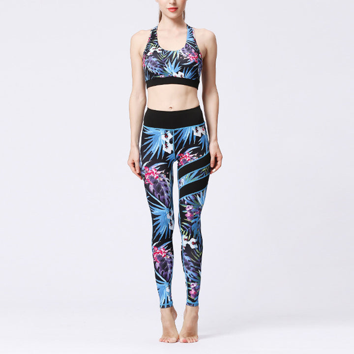 Buddha Stones 2Pcs Sunflower Flowers Leaves Top Pants Sports Fitness Yoga Women's Yoga Sets - Black Blue Leaves - US8-10，UK/AU12-14，EU40-42 (XL)  - image 32