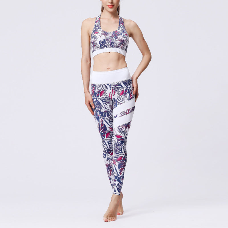 Buddha Stones 2Pcs Sunflower Flowers Leaves Top Pants Sports Fitness Yoga Women's Yoga Sets - Purple Flower White - US8-10，UK/AU12-14，EU40-42 (XL)  - image 49