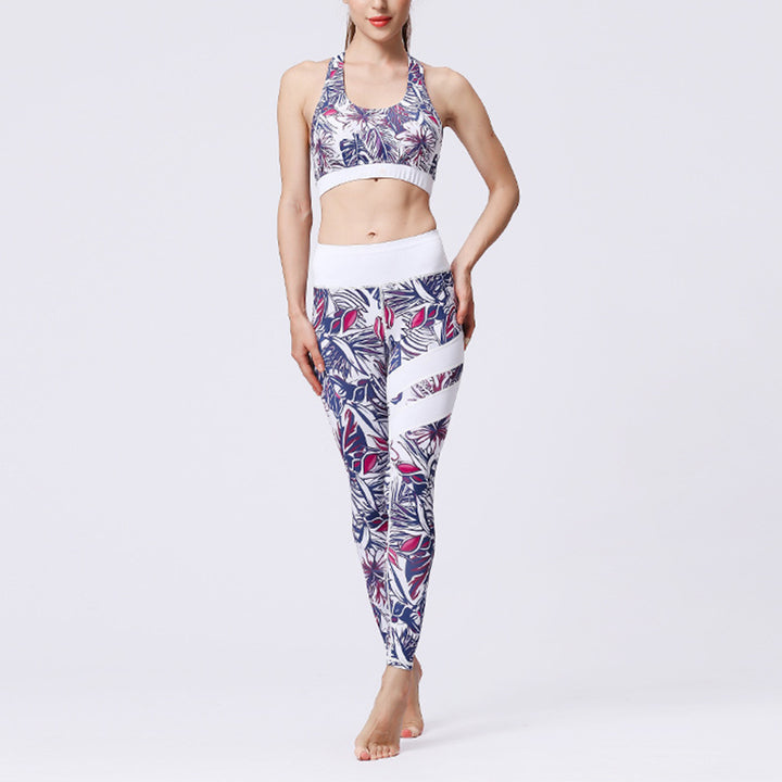 Buddha Stones 2Pcs Sunflower Flowers Leaves Top Pants Sports Fitness Yoga Women's Yoga Sets - Purple Flower White - US8-10，UK/AU12-14，EU40-42 (XL)  - image 49